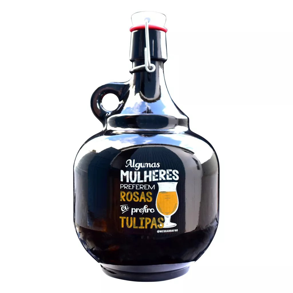 GROWLER de vidro na cor ambar - 2 Litros - Tampa Flip Top - WE CAN BREW IT