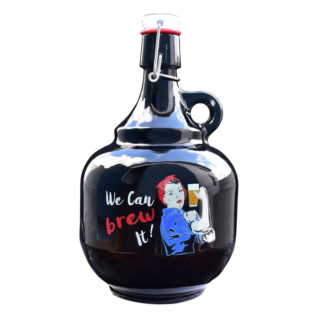 GROWLER de vidro na cor ambar - 2 Litros - Tampa Flip Top - WE CAN BREW IT